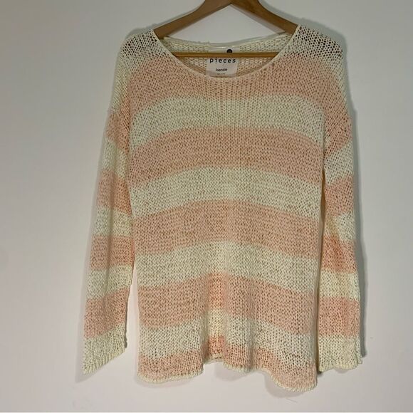 Kensie Pieces Open Knit Sweater Striped Off-white & Peach Orange Women’s Size M - Picture 1 of 8